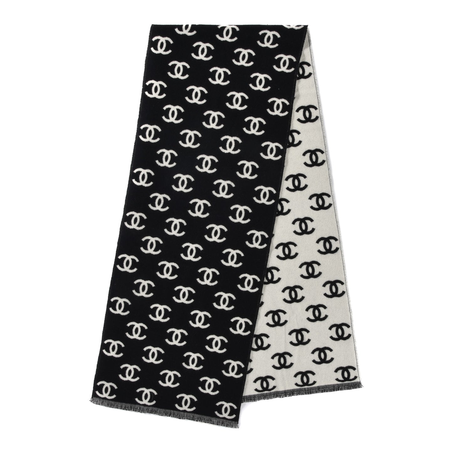 Wool Cashmere CC Scarf Black White