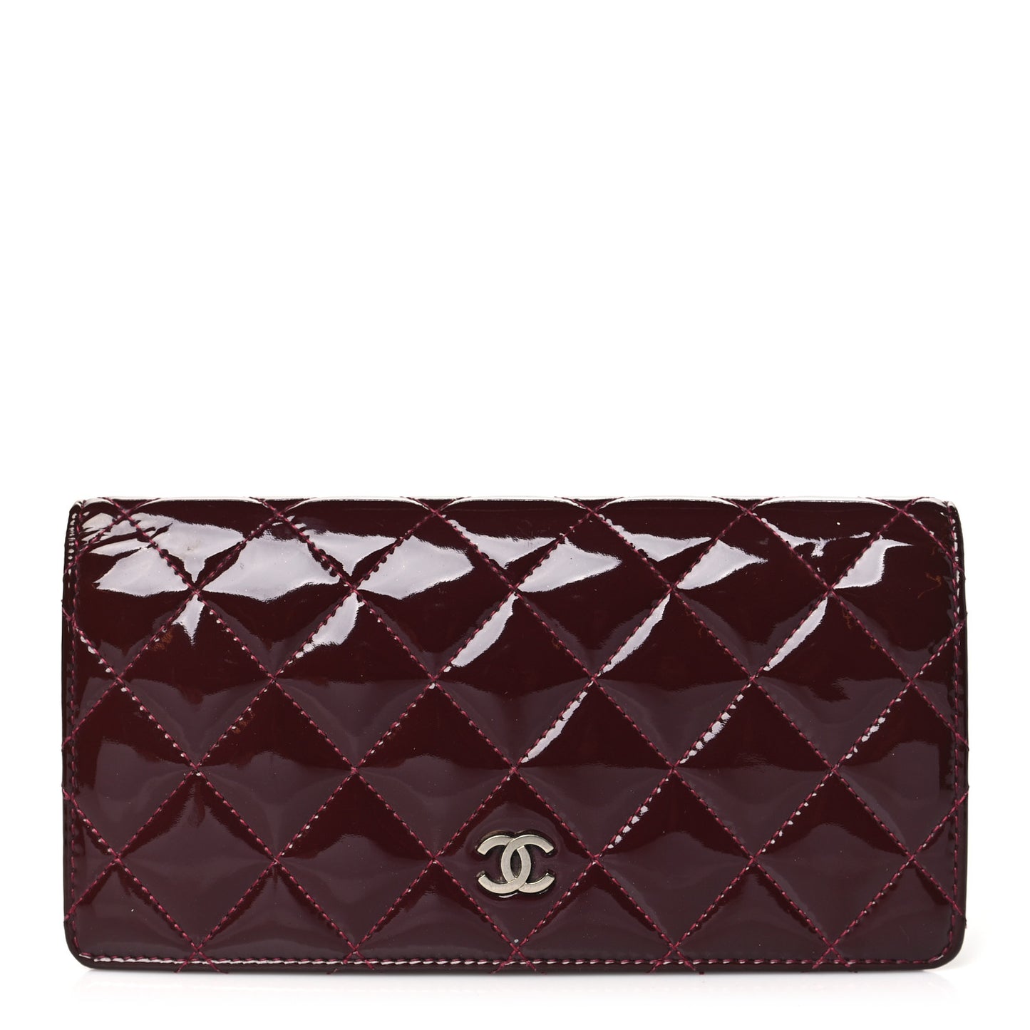 Patent Calfskin Quilted Yen Wallet Red