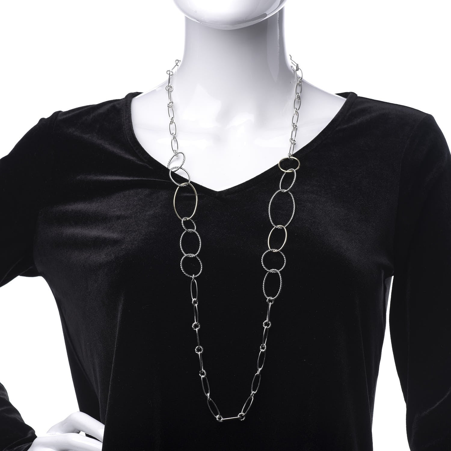 David Yurman Sterling Silver 18K Yellow Gold Mobile Link Necklace 2 of 4