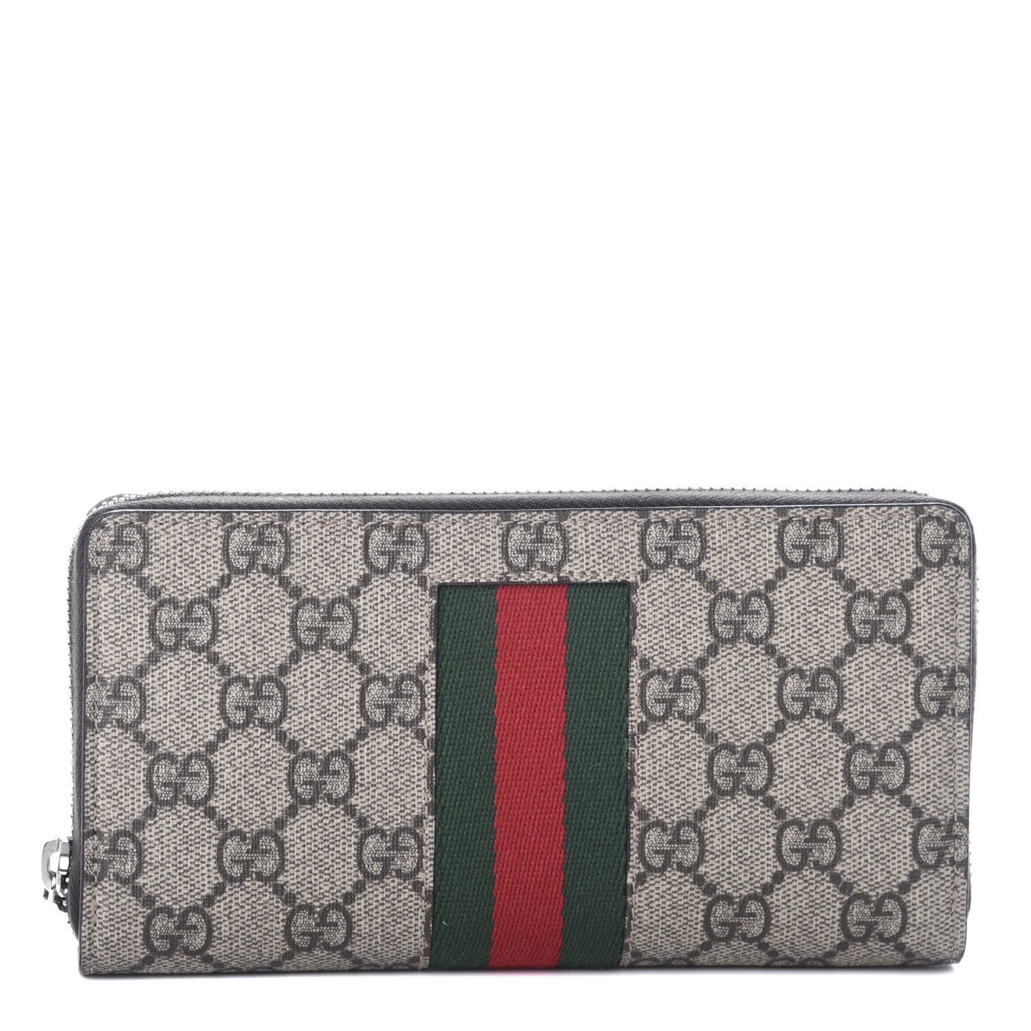 Gucci GG Supreme Monogram Web Zip Around Wallet Beige Cocoa 1 of 6