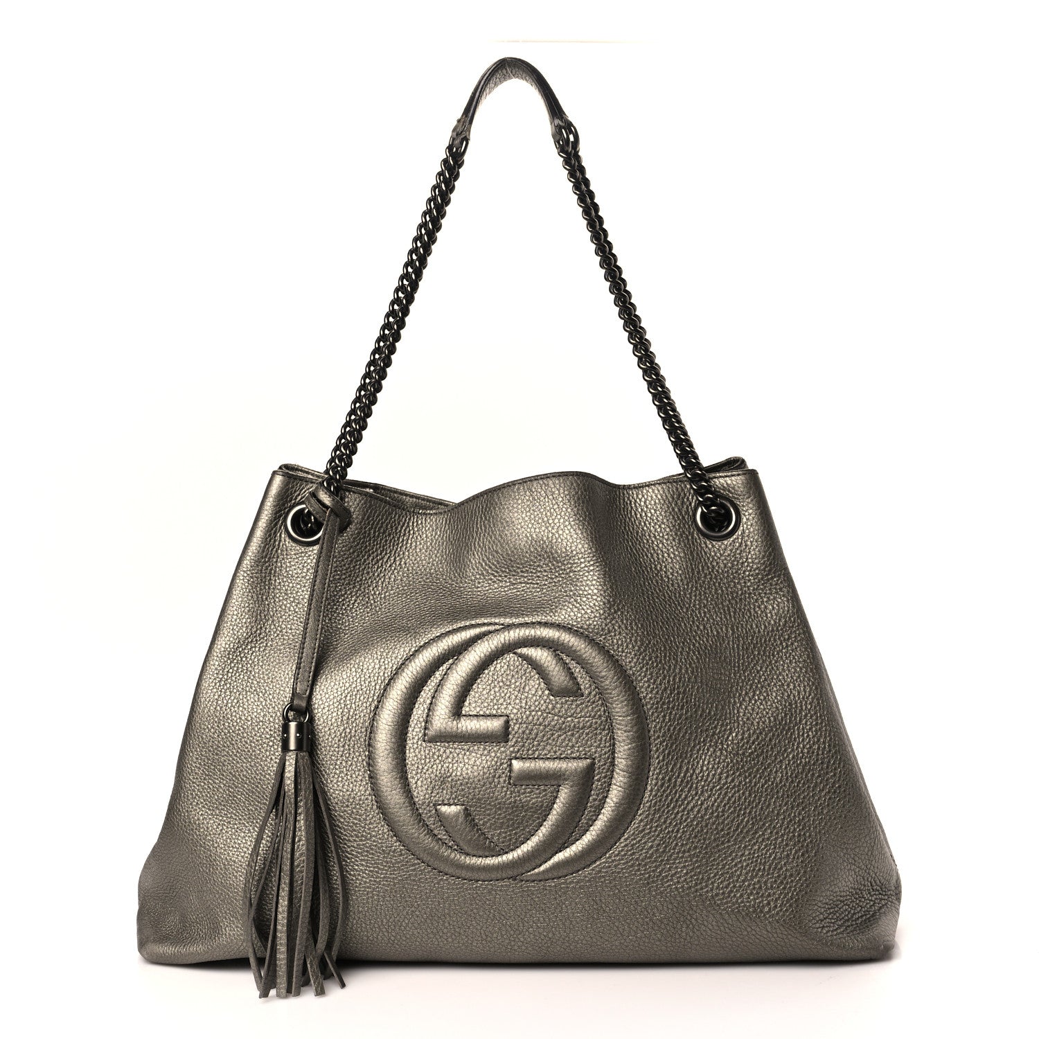 Gucci Metallic Pebbled Calfskin Large Soho Chain Shoulder Bag Golden Beige 1 of 13