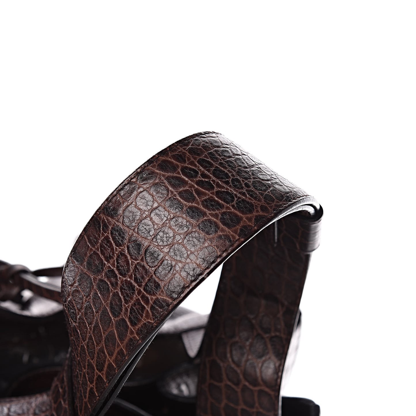 Calfskin Crocodile Embossed Bucket Bag Brown