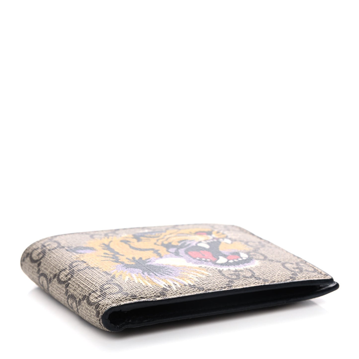 GG Supreme Monogram Selleria Calfskin Tiger Nice Bi-Fold Wallet Beige Ebony Multicolor Black