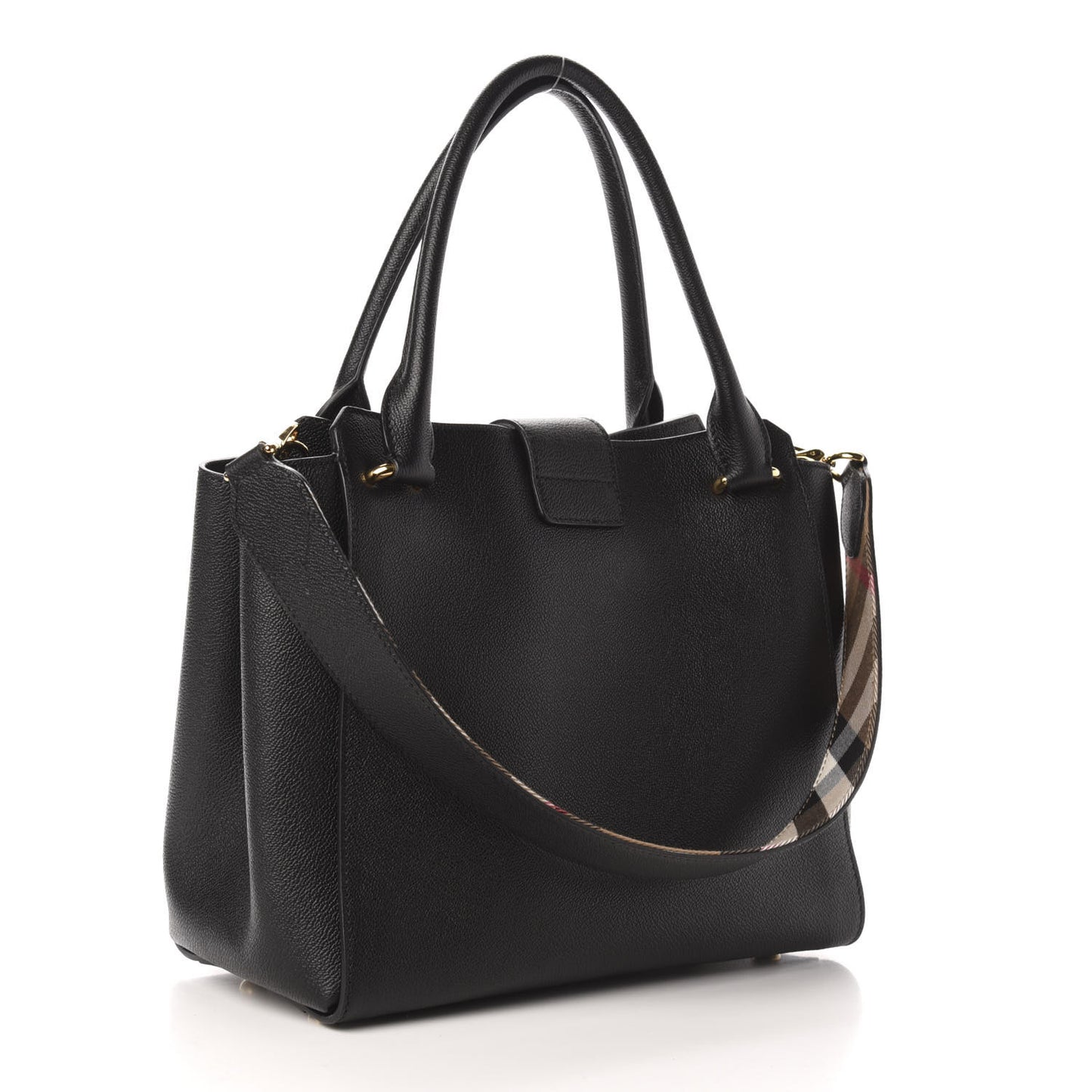 Soft Grain Calfskin Medium Buckle Tote Black