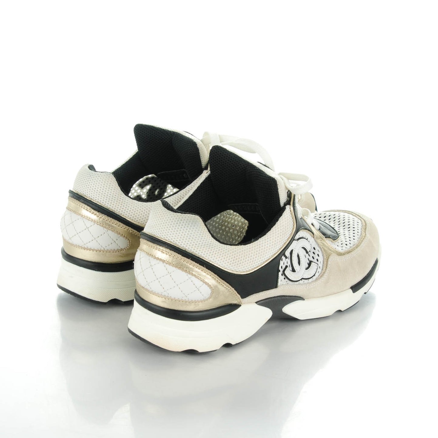 Suede Calfskin CC Sneakers 39 White Black Gold