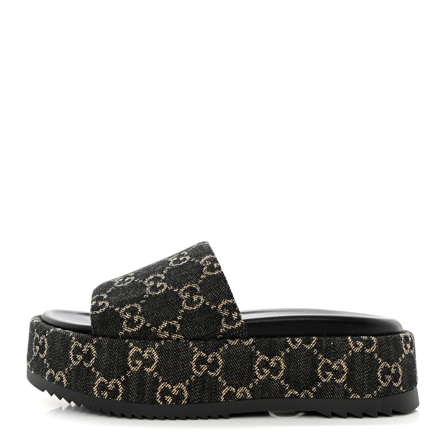 Gucci Jacquard Black Denim GG Monogram Angelina Platform 55mm Slide Sandals 36.5 Black Ivory 1 of 9