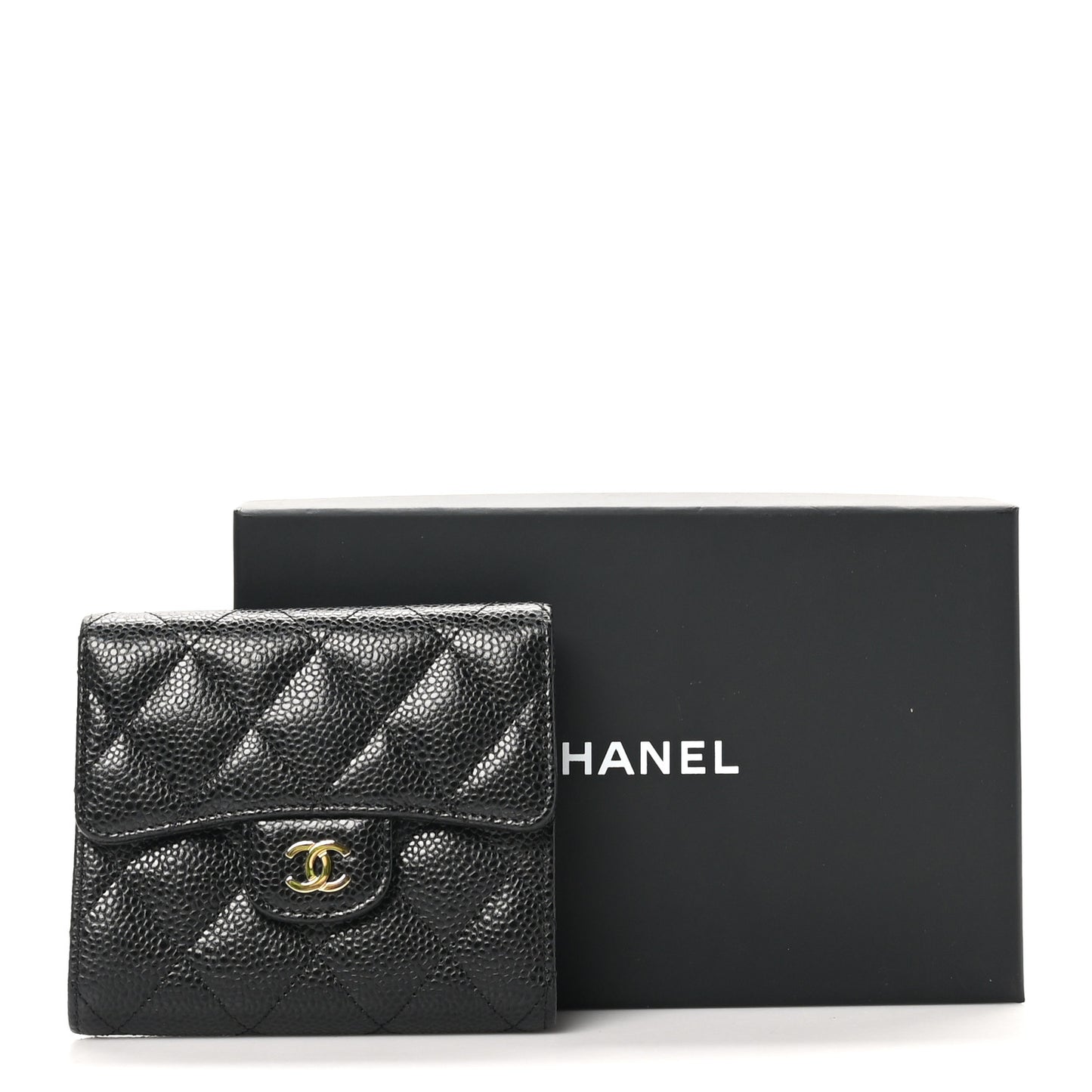 Caviar Quilted Compact Flap Wallet Black