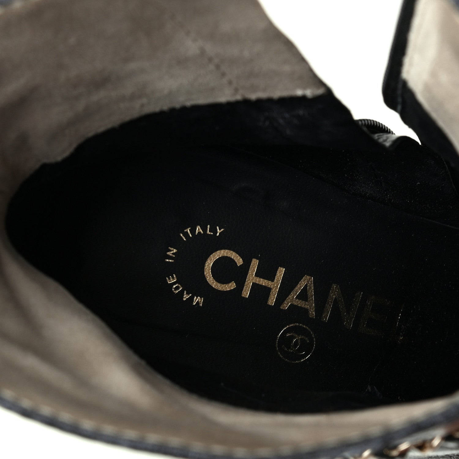 Chanel Crumpled Calfskin Cap Toe Chain Short Boots 38.5 Black 7 of 8