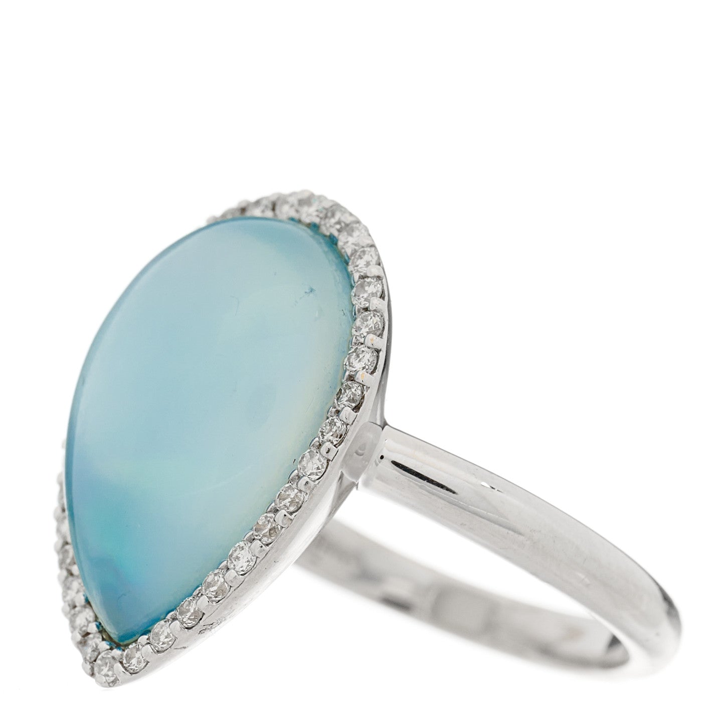 Roberto Coin 18K White Gold Diamond Blue Topaz Mother of Pearl Cocktail Ring 53 6.5 3 of 6