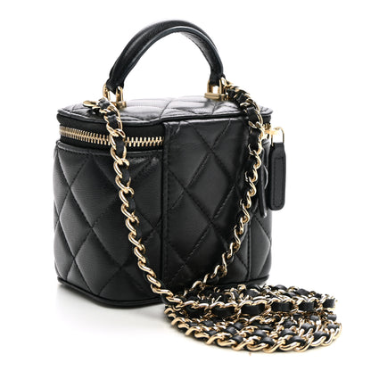 Chanel Lambskin Quilted Top Handle Mini Vanity Case With Chain Black 3 of 10