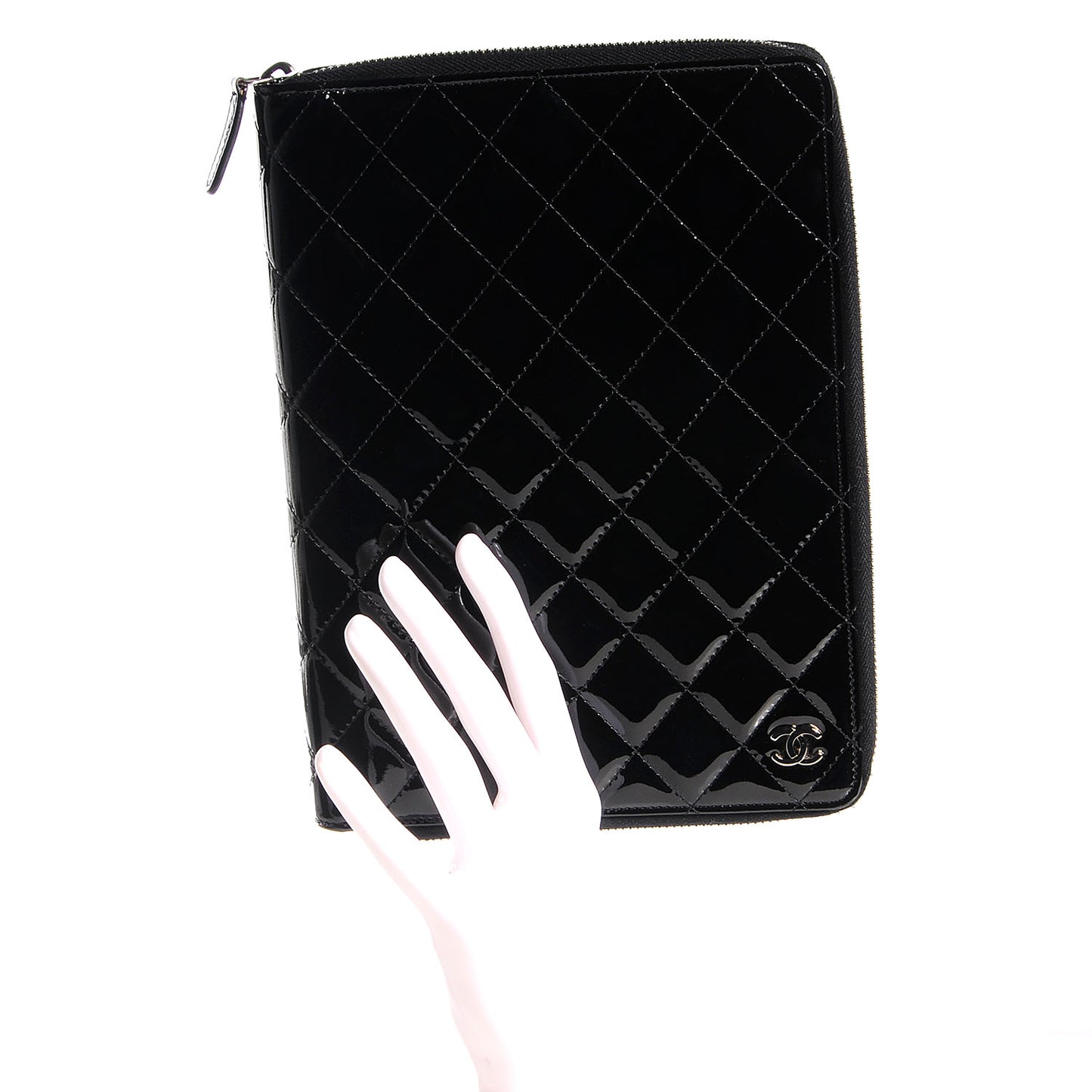 Patent Quilted Large Zip Around Agenda Black