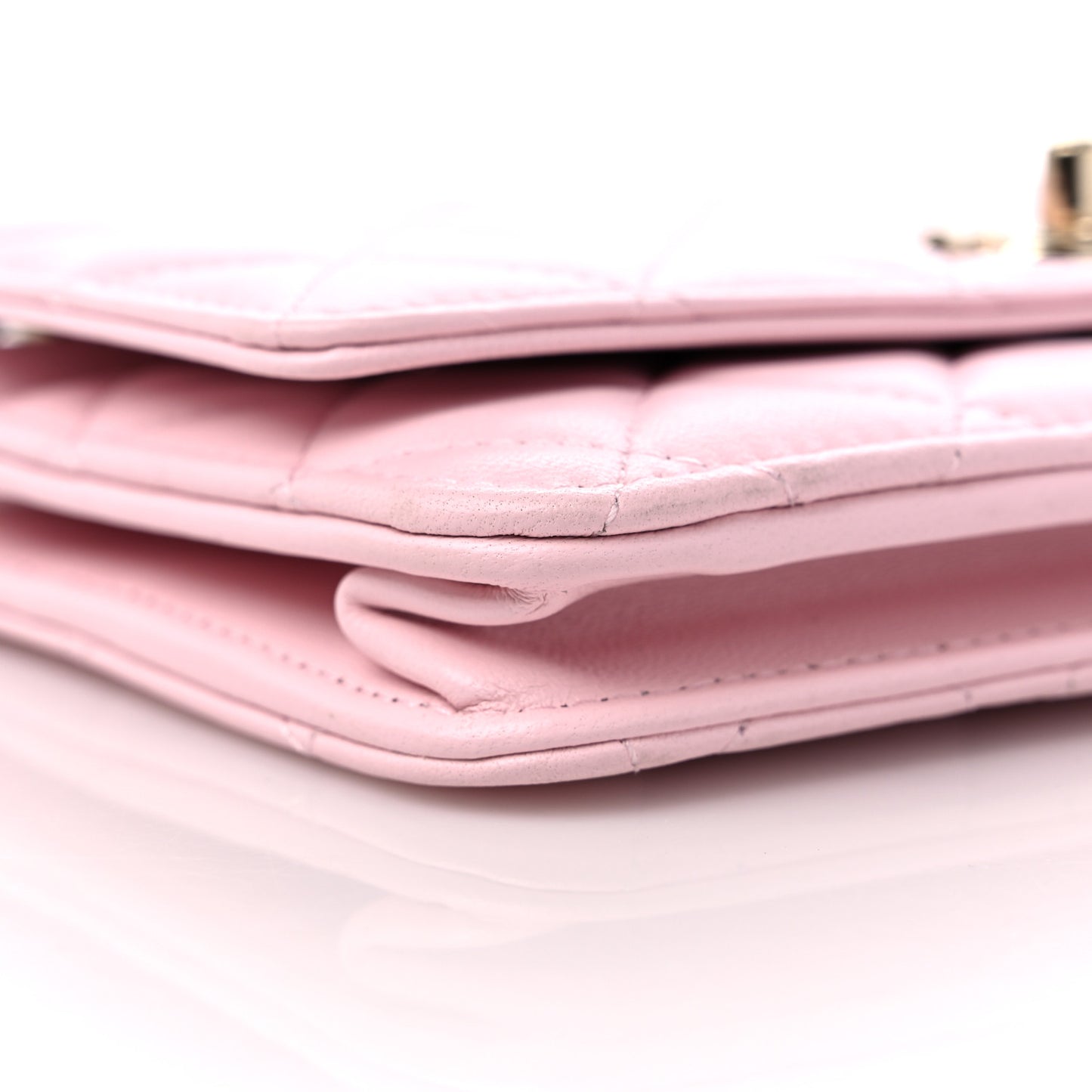 Lambskin Quilted Trendy CC Wallet On Chain WOC Pink