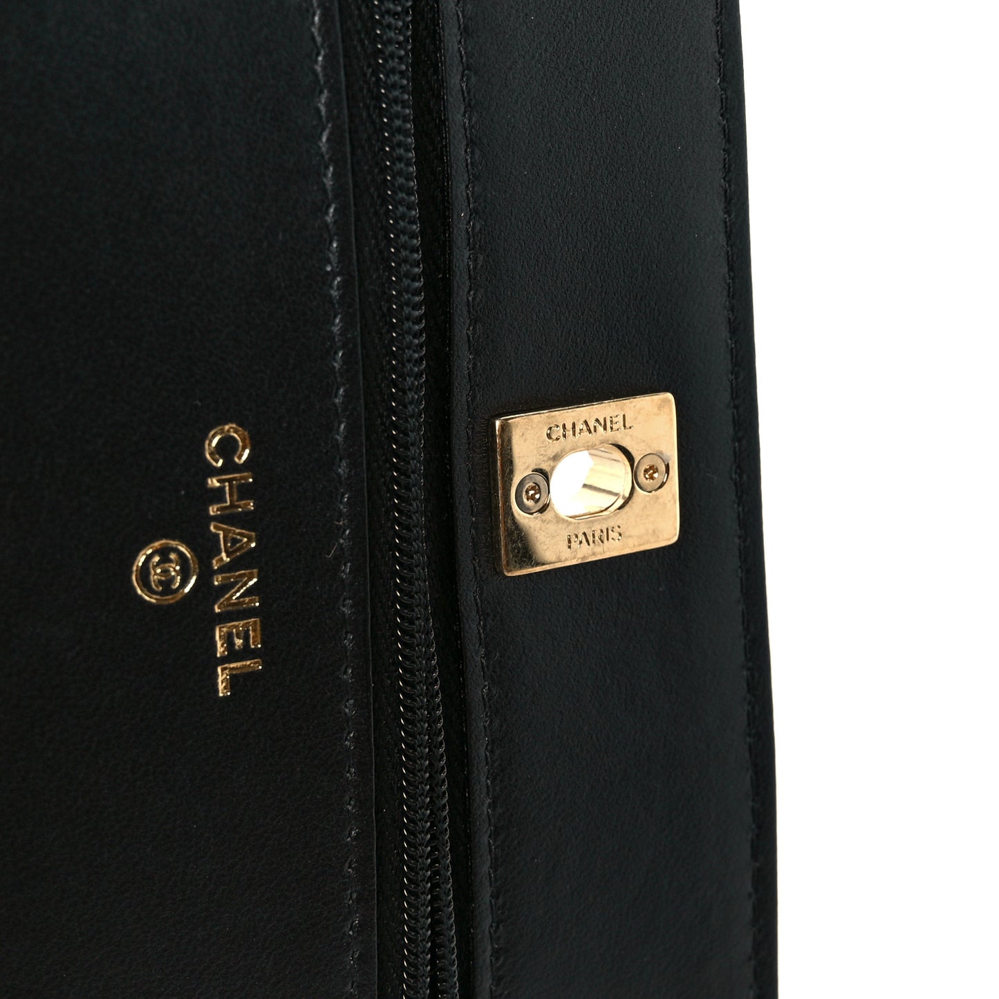 Lambskin Quilted Crystal Pearl Handle Wallet On Chain WOC Black