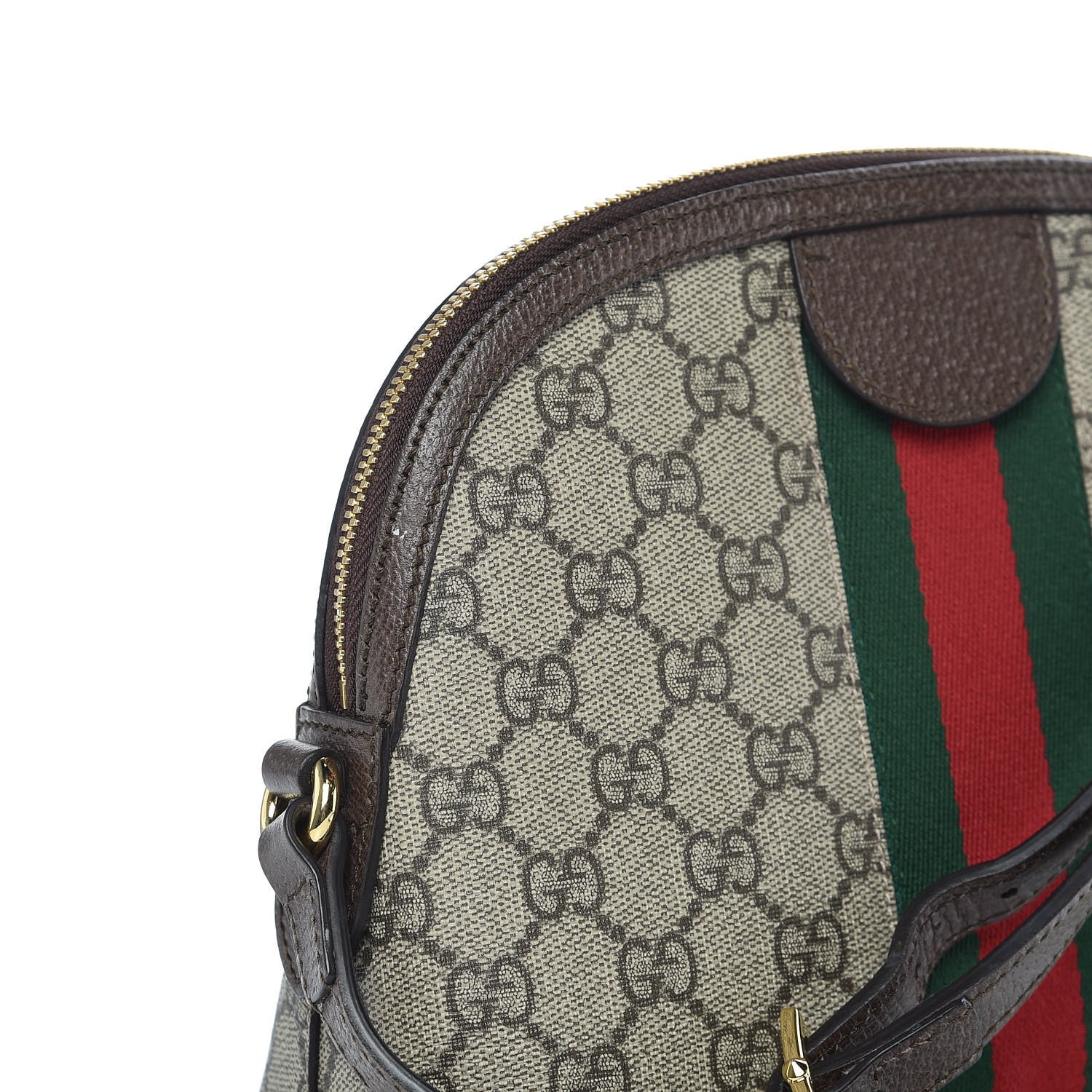 Gucci GG Supreme Monogram Textured Dollar Calfskin Web Small Ophidia Dome Shoulder Bag Beige Ebony New Acero 9 of 11