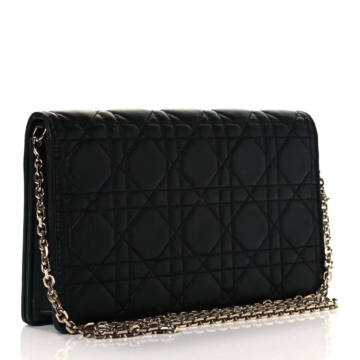 Christian Dior Lambskin Cannage Lady Dior Chain Wallet Black 2 of 9