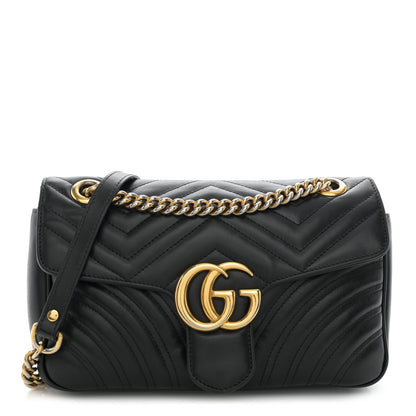 Gucci Calfskin Matelasse Small GG Marmont Shoulder Bag Black 1 of 12