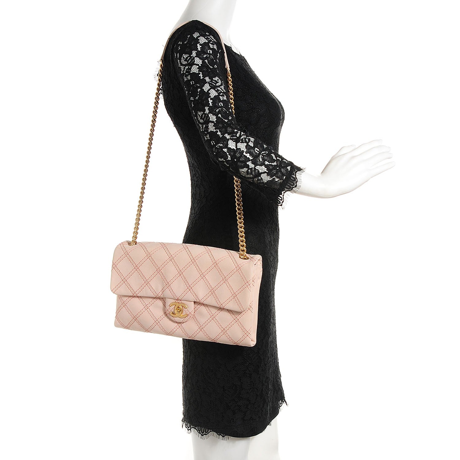 Chanel Calfskin Triple Stitched Medium Flap Pink 2 of 8