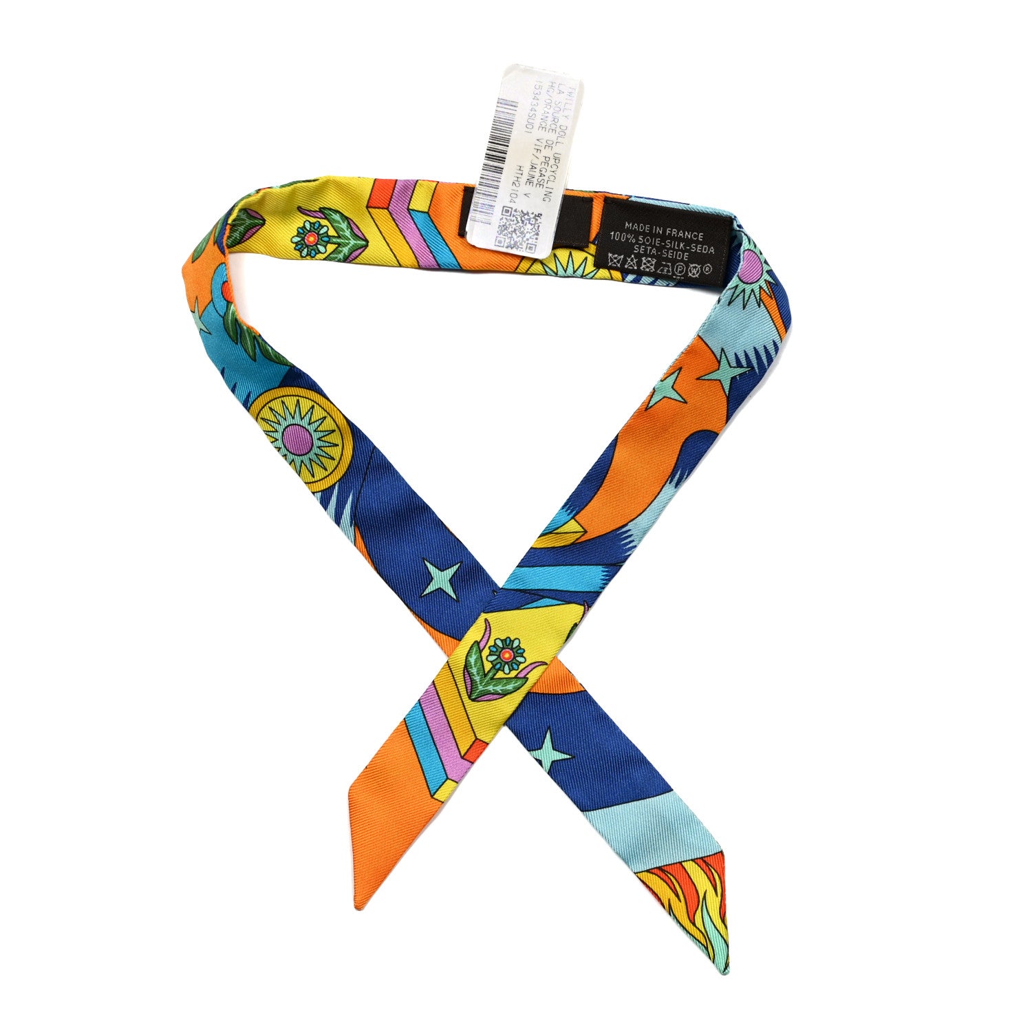 Hermes Silk La Source De Pegase Doll Twilly Orange Vif Jaune 1 of 5