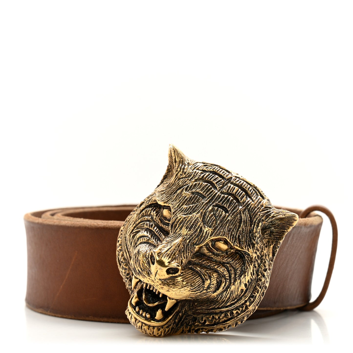 Calfskin Brass Feline Buckle Belt 90 36 90 36 Toscano
