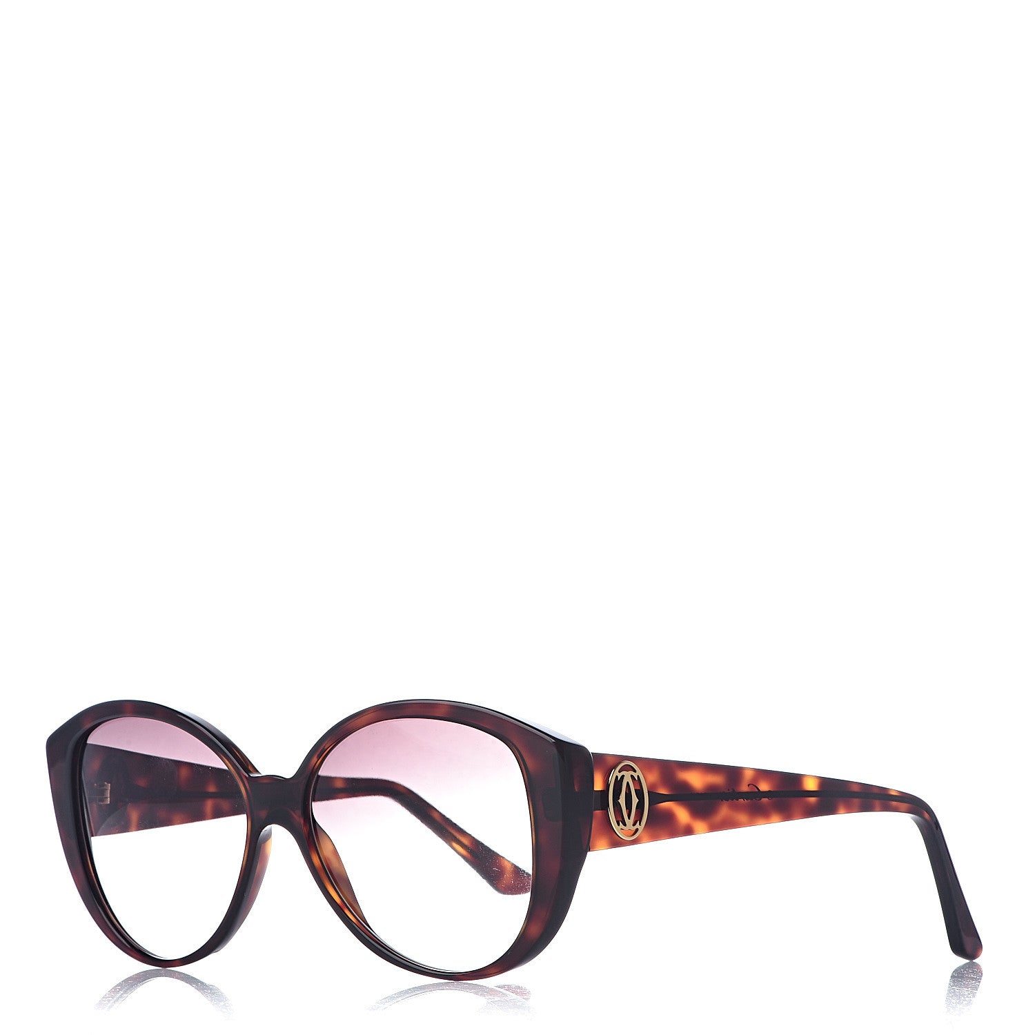 Cartier Tortoise Double C Logo Cat Eye Sunglasses Gold 1 of 8
