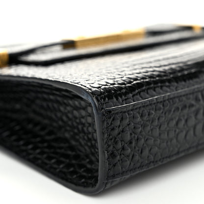 Saint Laurent Shiny Calfskin Crocodile Embossed Small Manhattan Baguette Black 8 of 10