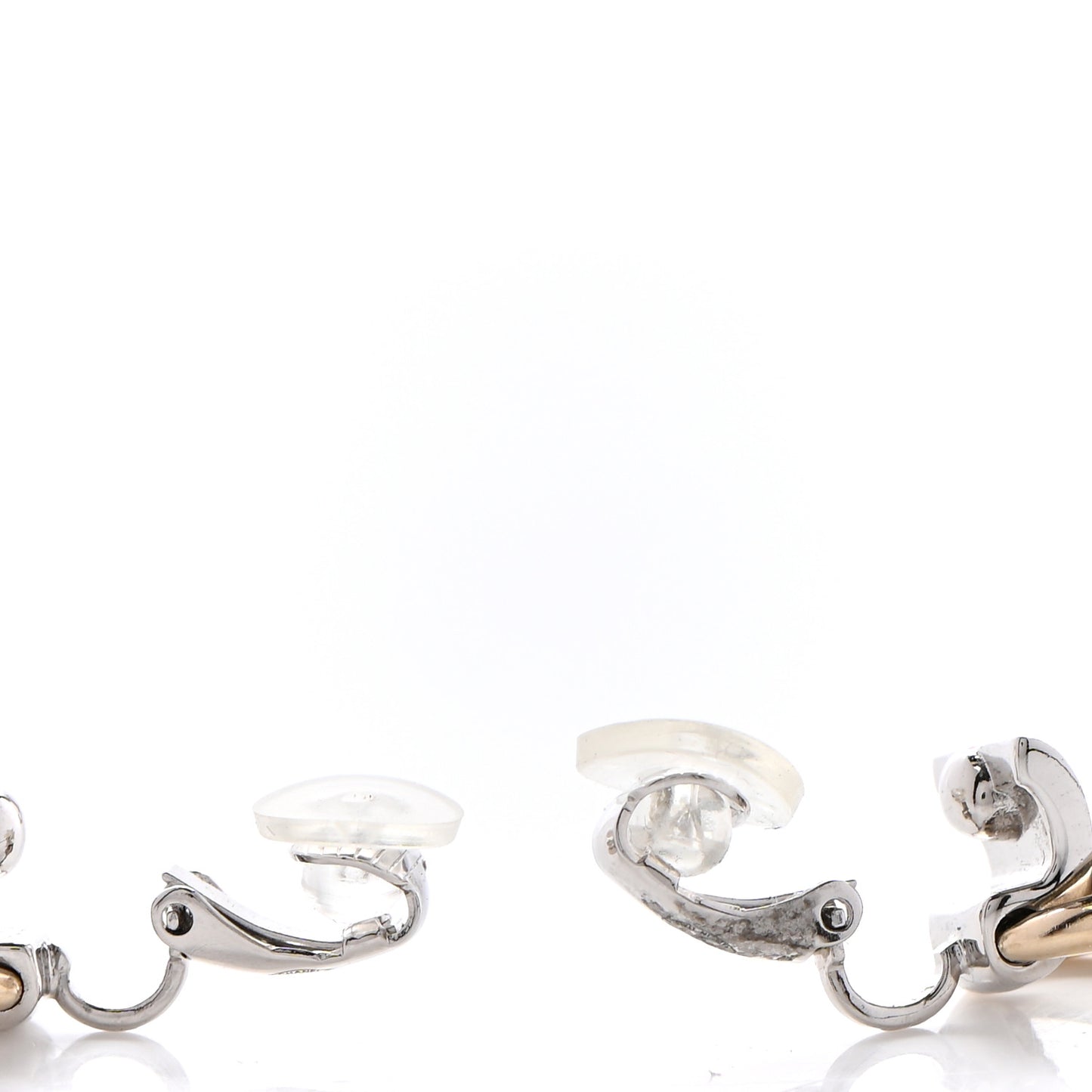 Crystal Heart CC Drop Clip On Earrings Silver Gold