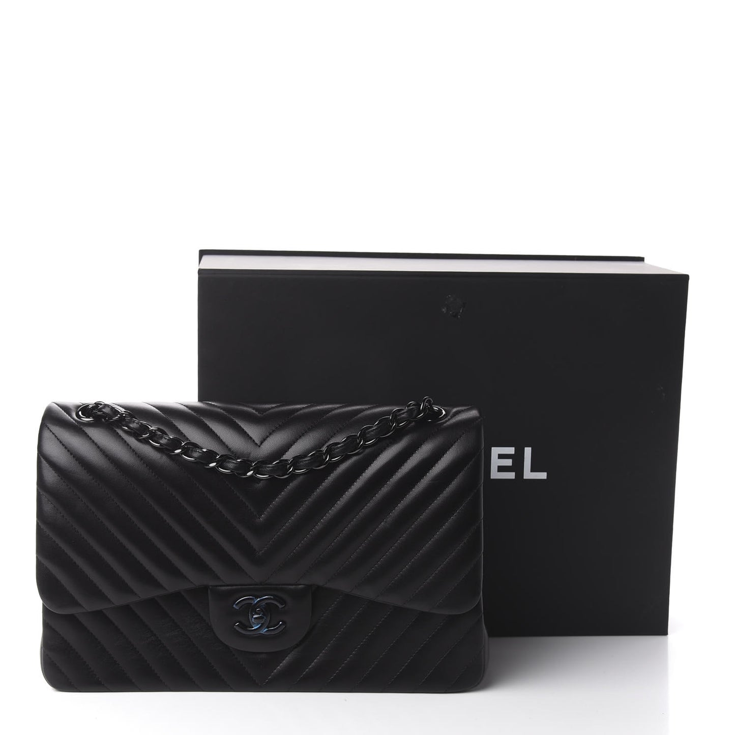Lambskin Chevron Quilted Jumbo Double Flap So Black