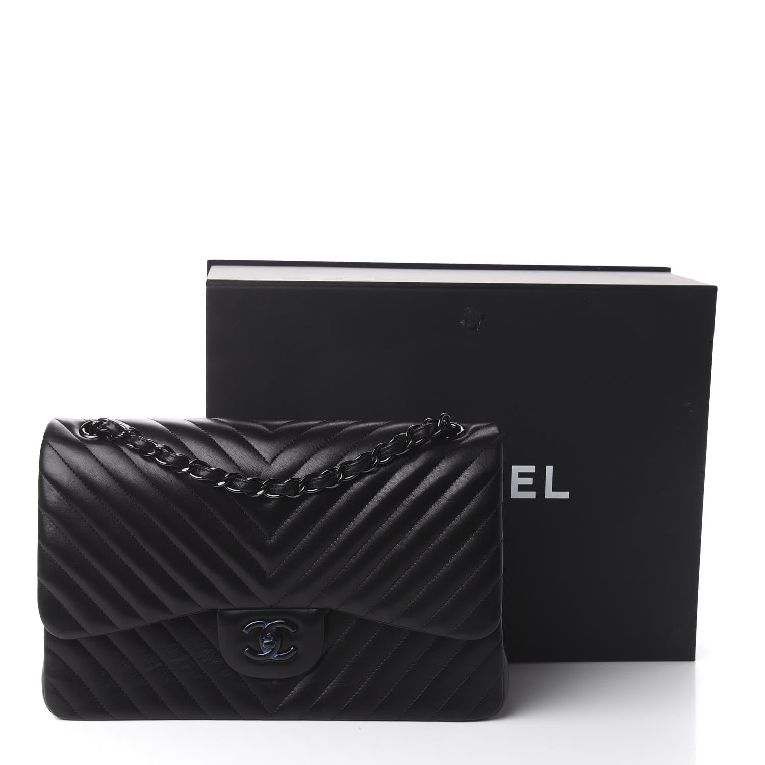 Chanel Lambskin Chevron Quilted Jumbo Double Flap So Black 11 of 11