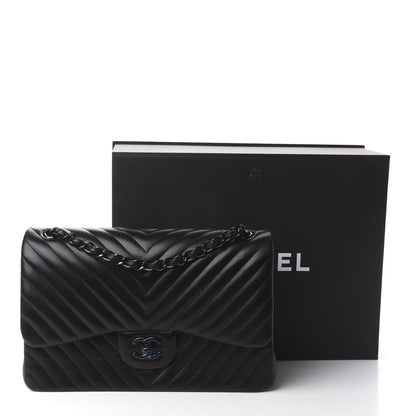 Chanel Lambskin Chevron Quilted Jumbo Double Flap So Black 11 of 11