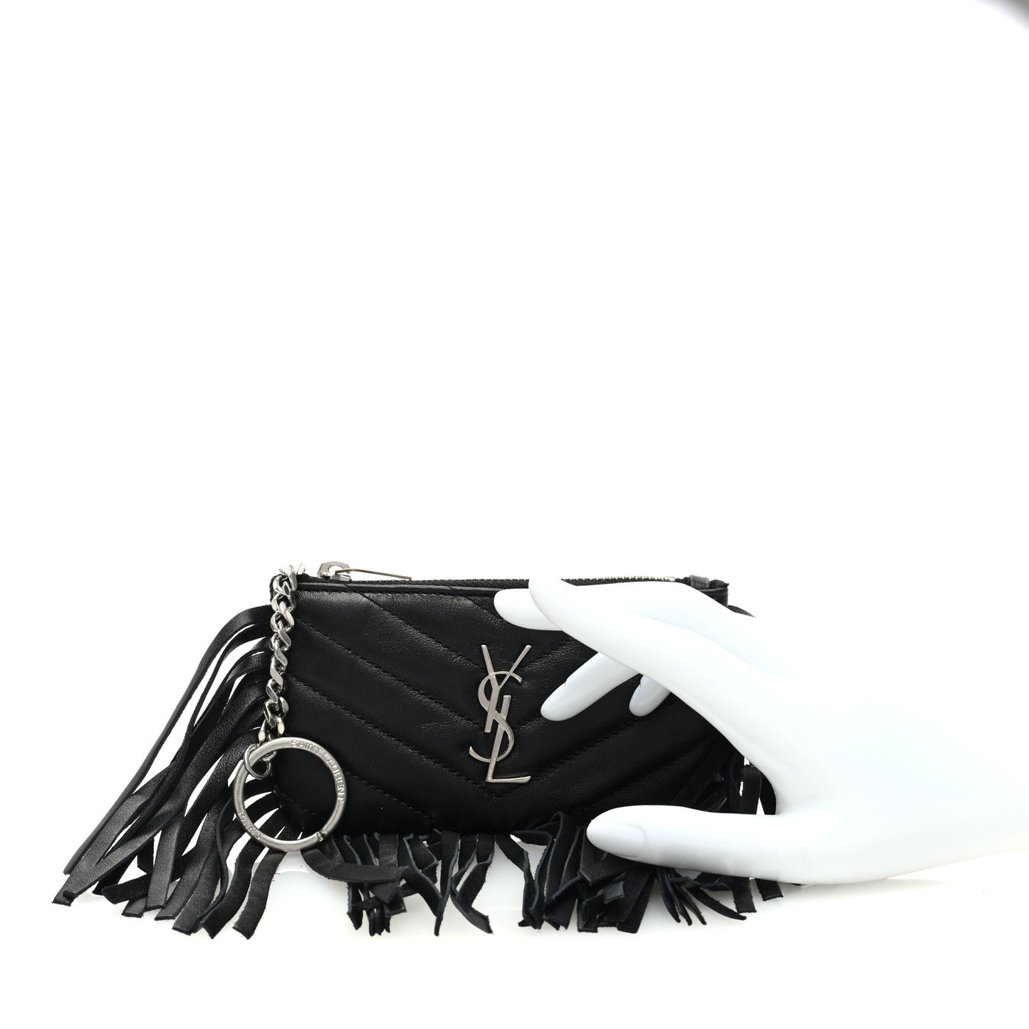 Calfskin Monogram Small Fringe Key Pouch Black