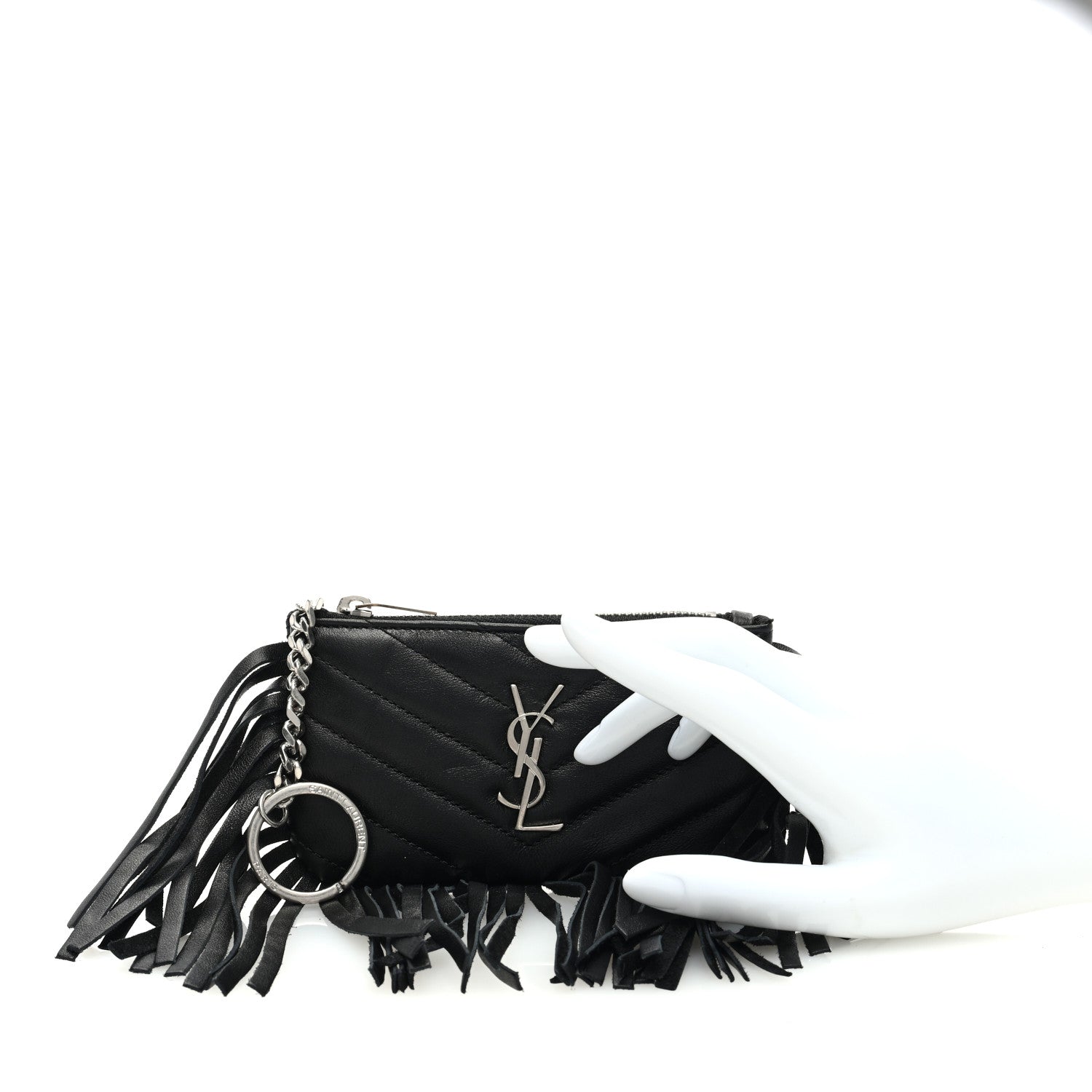 Saint Laurent Calfskin Monogram Small Fringe Key Pouch Black 2 of 7