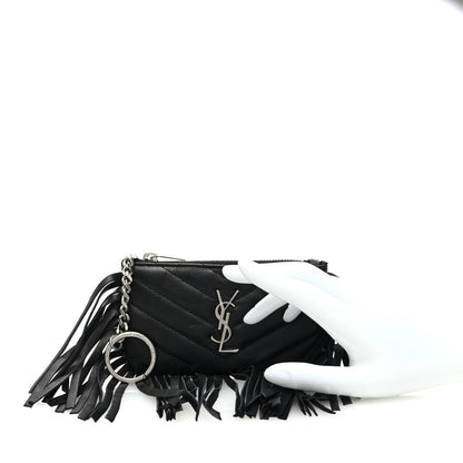 Saint Laurent Calfskin Monogram Small Fringe Key Pouch Black 2 of 7