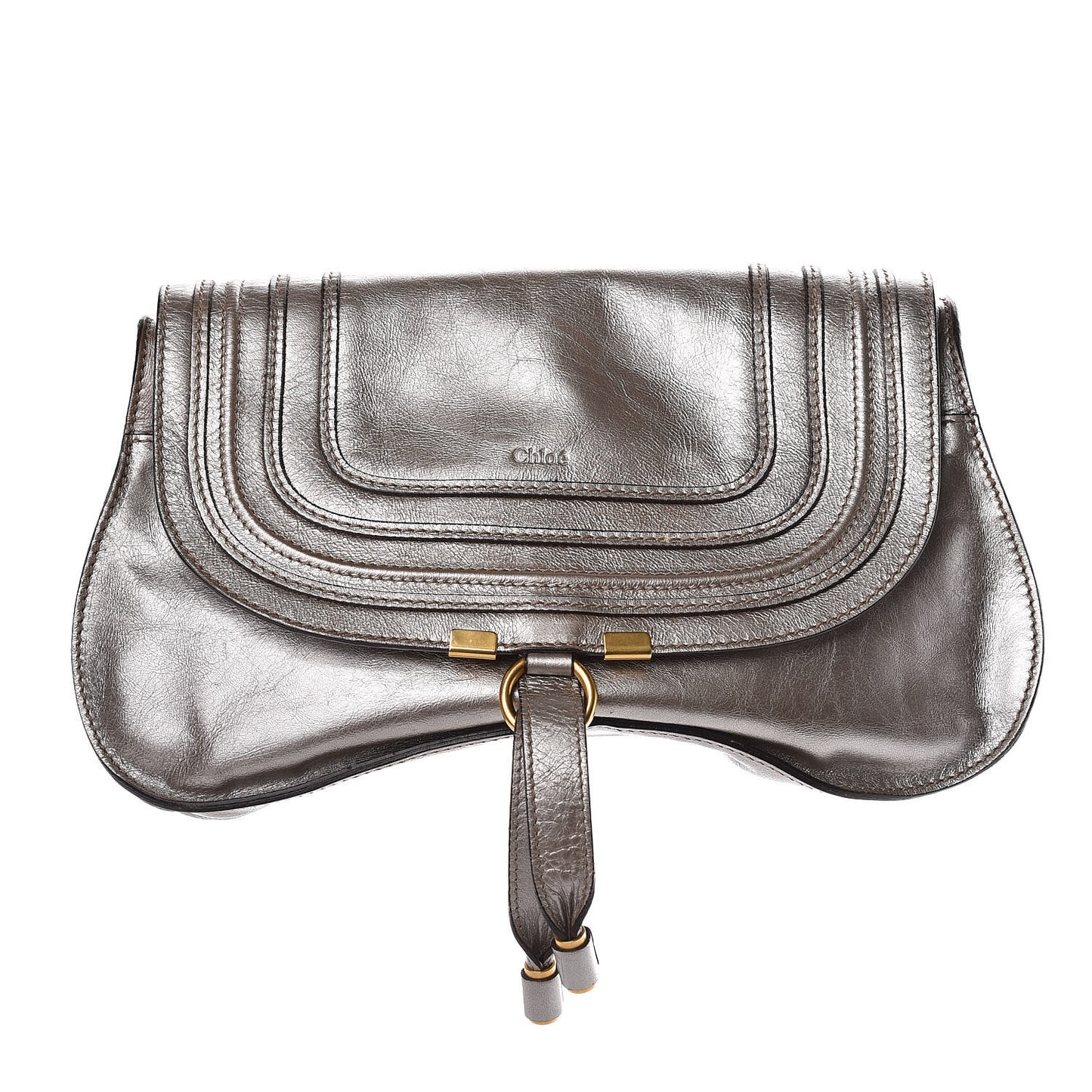 Metallic Calfskin Marcie Clutch Pewter