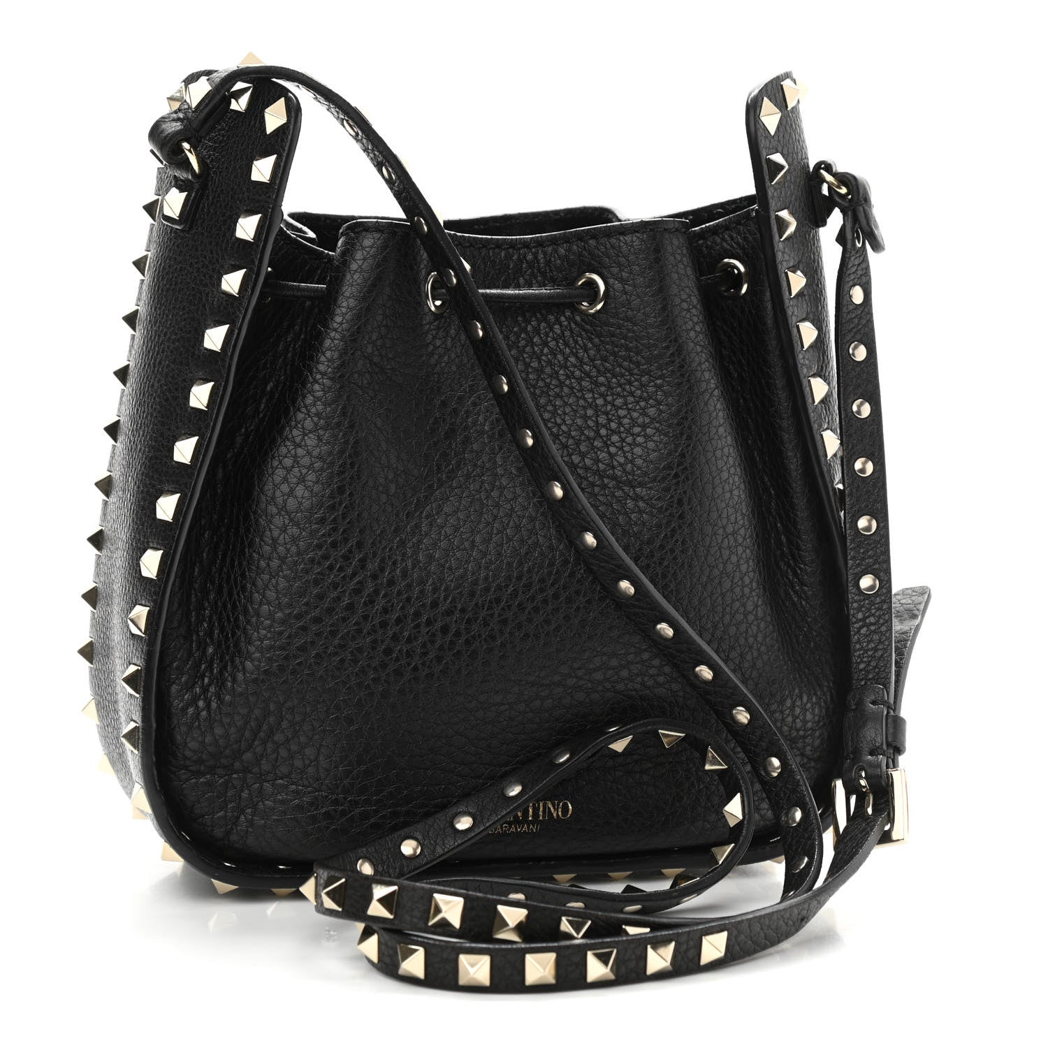 Valentino Garavani Grained Calfskin Rockstud Bucket Bag Black 3 of 12