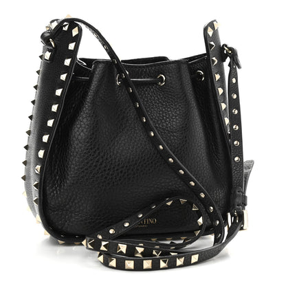 Valentino Garavani Grained Calfskin Rockstud Bucket Bag Black 3 of 12