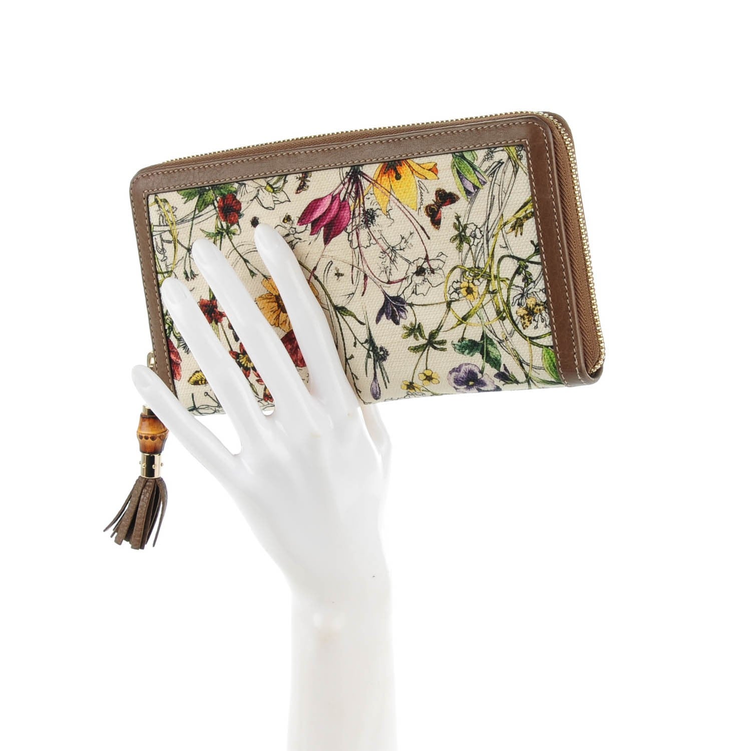 Gucci Canvas Flora Infiinity Tassel Zip Around Wallet White Multicolor Acero 2 of 9