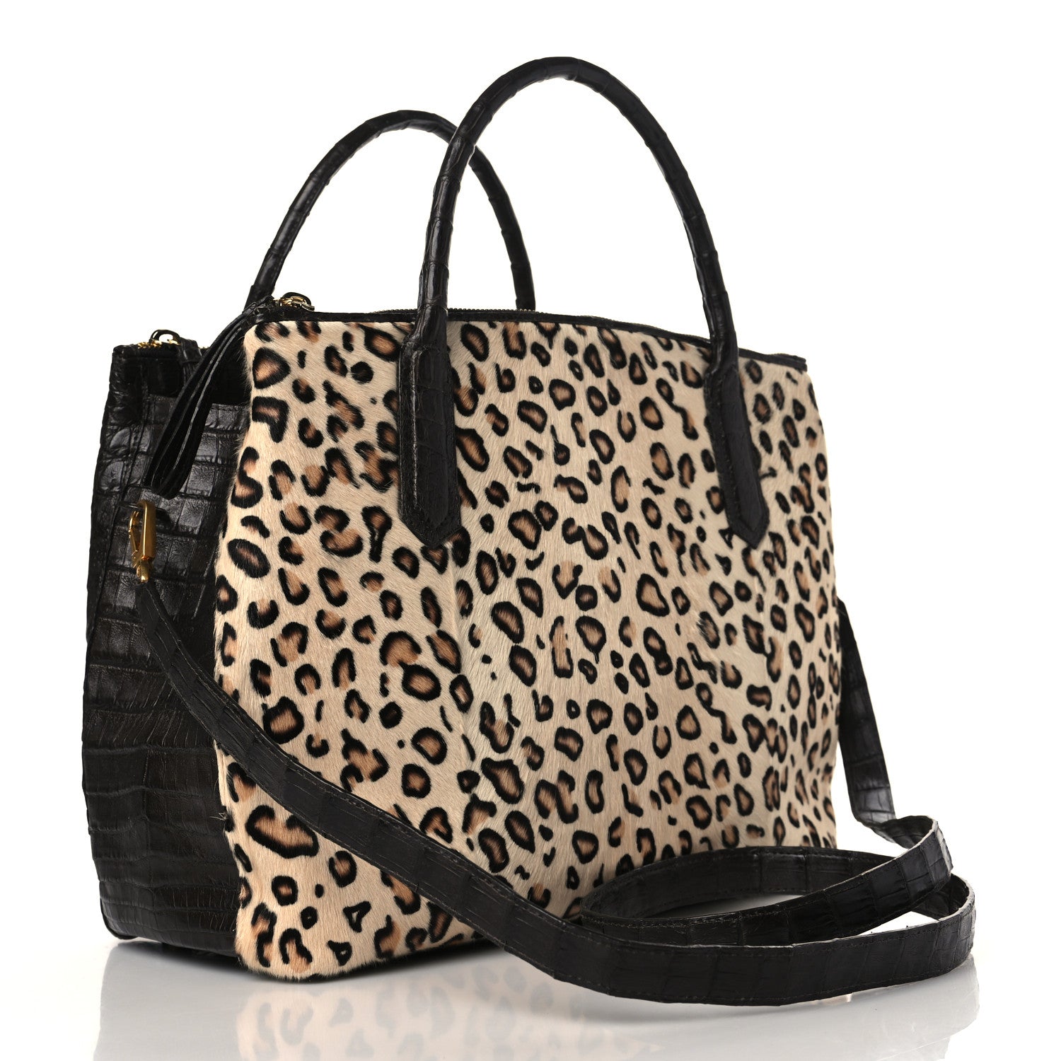 Nancy Gonzalez Crocodile Calf Hair Leopard Print Satchel Dark Brown 3 of 9