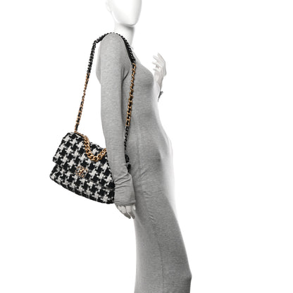 Chanel Tweed Quilted Large Chanel 19 Flap Black Ecru White 2 of 10