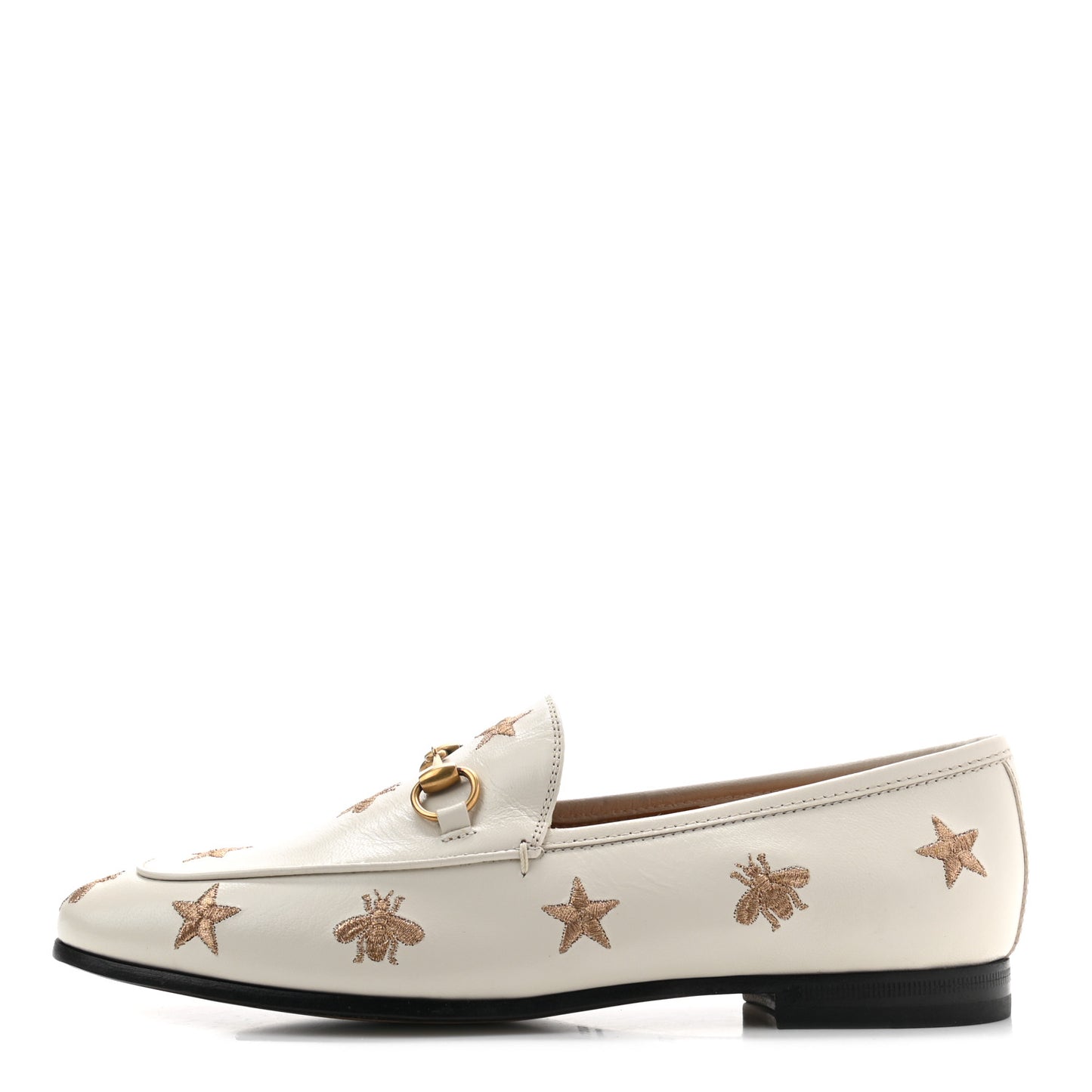 Goatskin Bee Star Embroidered Womens Jordaan Loafers 37.5 Mystic White