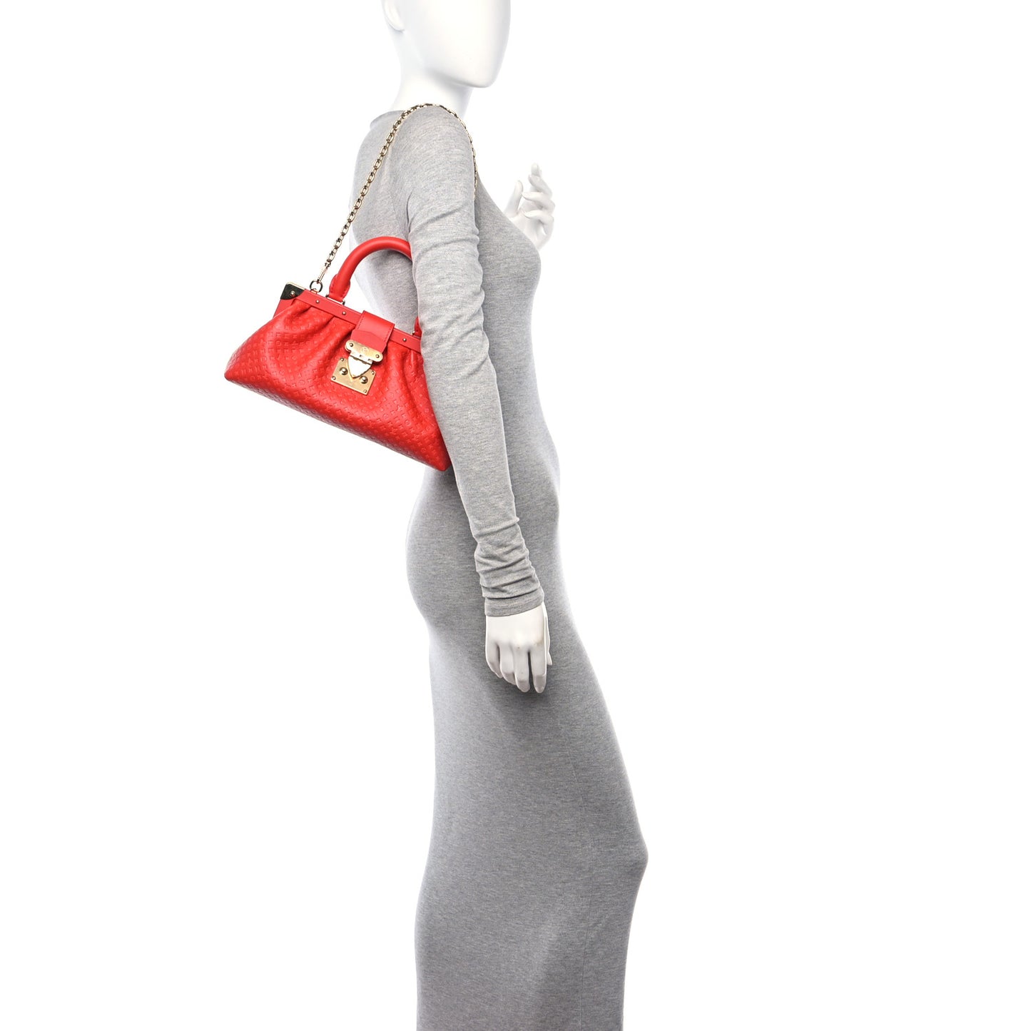 Calfskin Nanogram Embossed Clutch Red