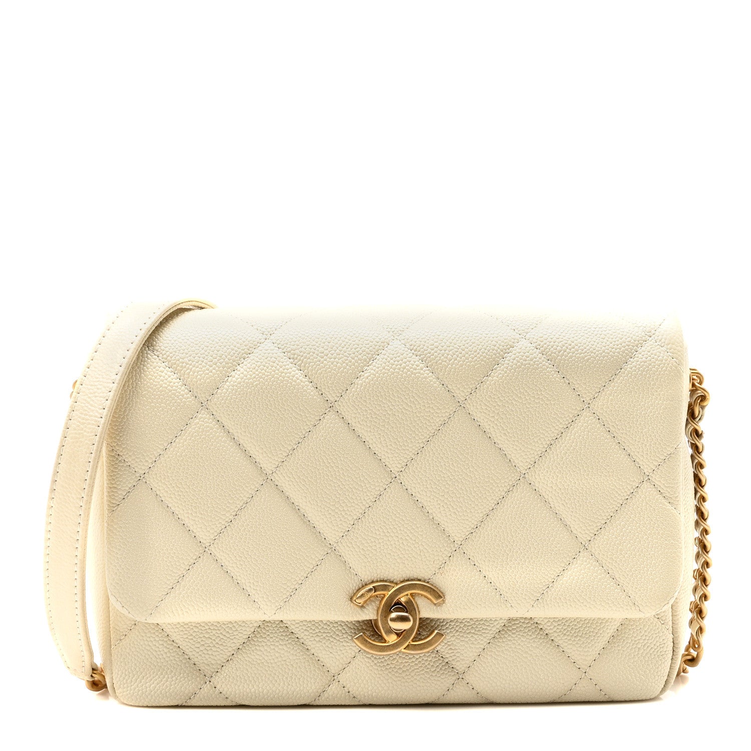 Chanel Shiny Caviar Quilted Small Chain Melody Flap White 1 of 10