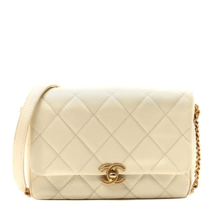 Chanel Shiny Caviar Quilted Small Chain Melody Flap White 1 of 10