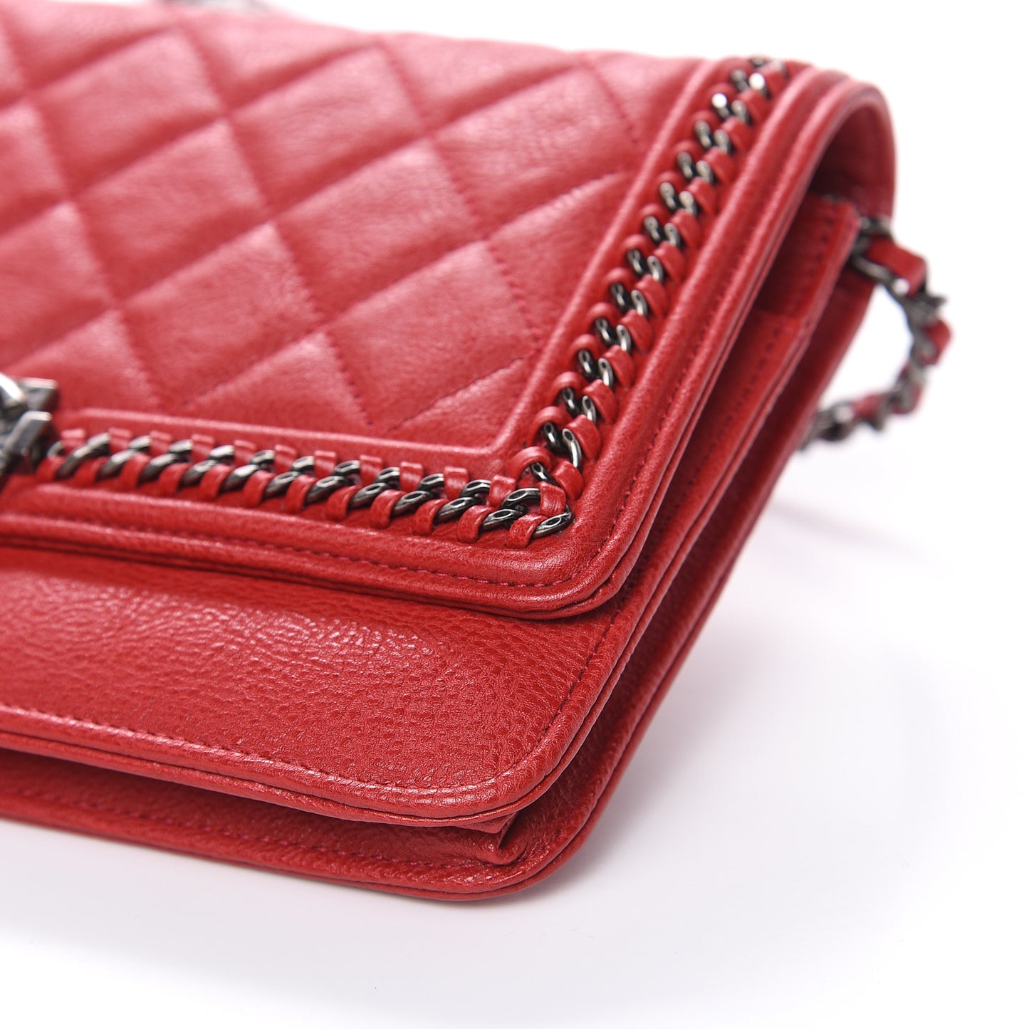 Calfskin Quilted Chain Around Boy Wallet On Chain WOC Red