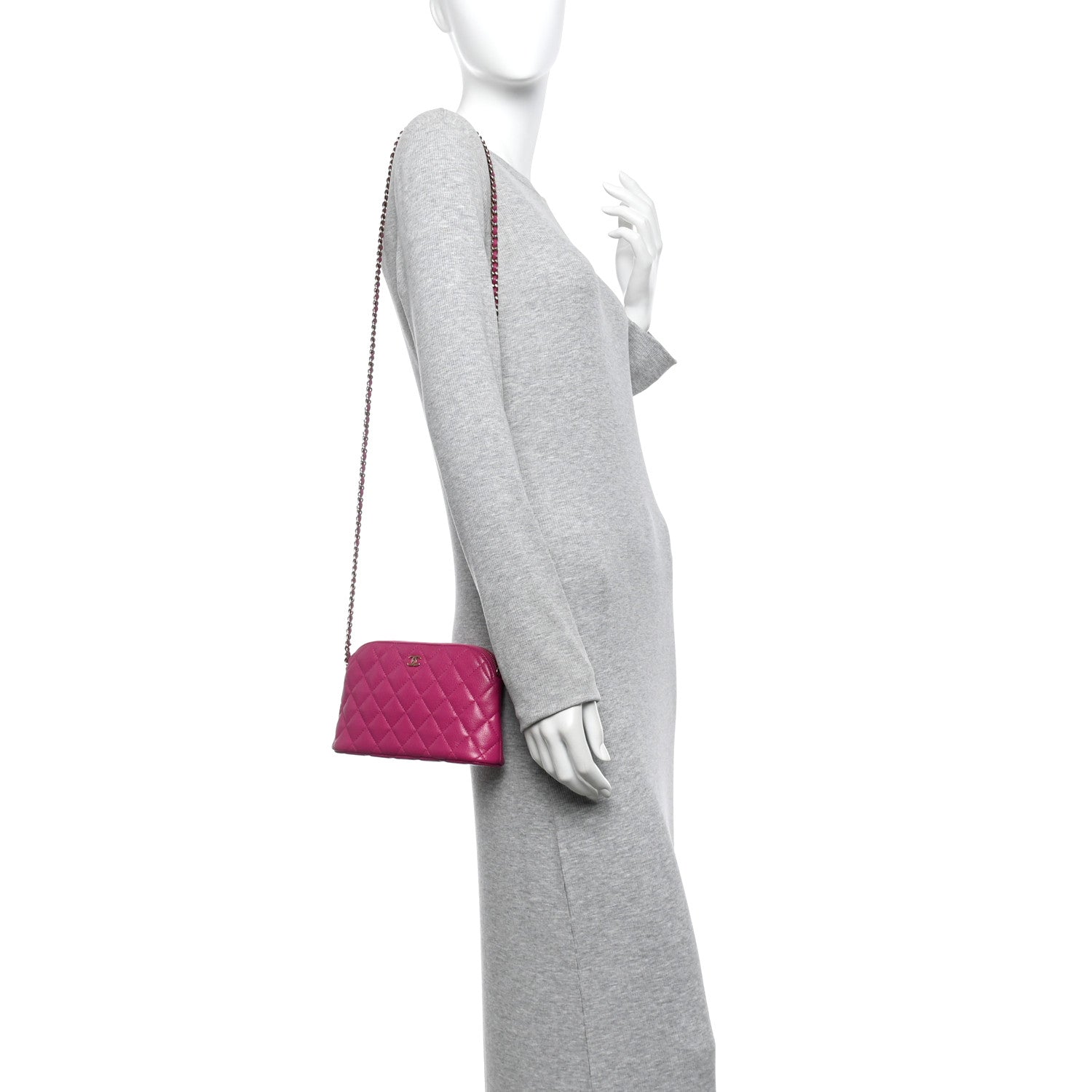 Chanel Caviar Quilted Classic Clutch With Chain Fuchsia 2 of 10