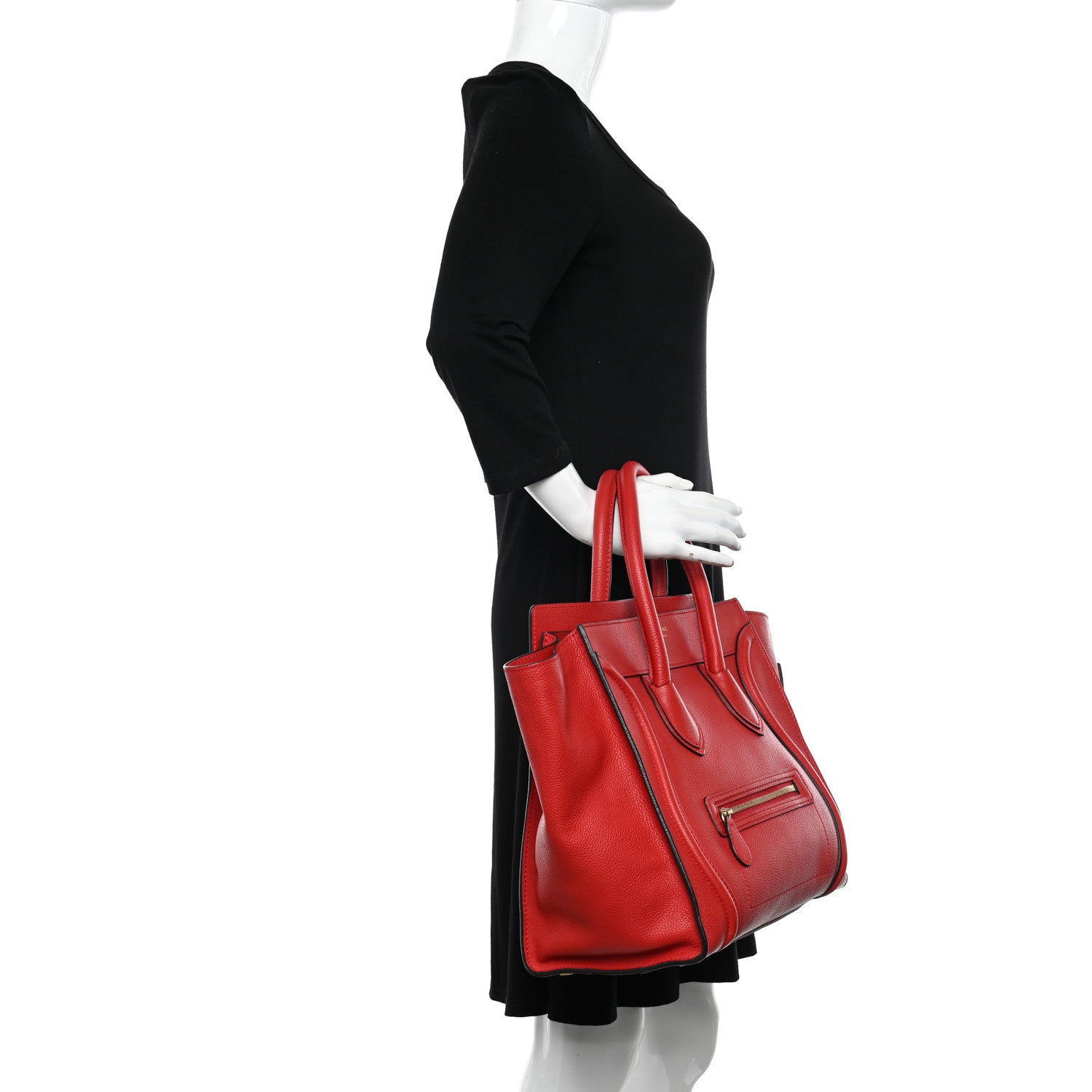 Celine Drummed Calfskin Mini Luggage Coquelicot 2 of 12