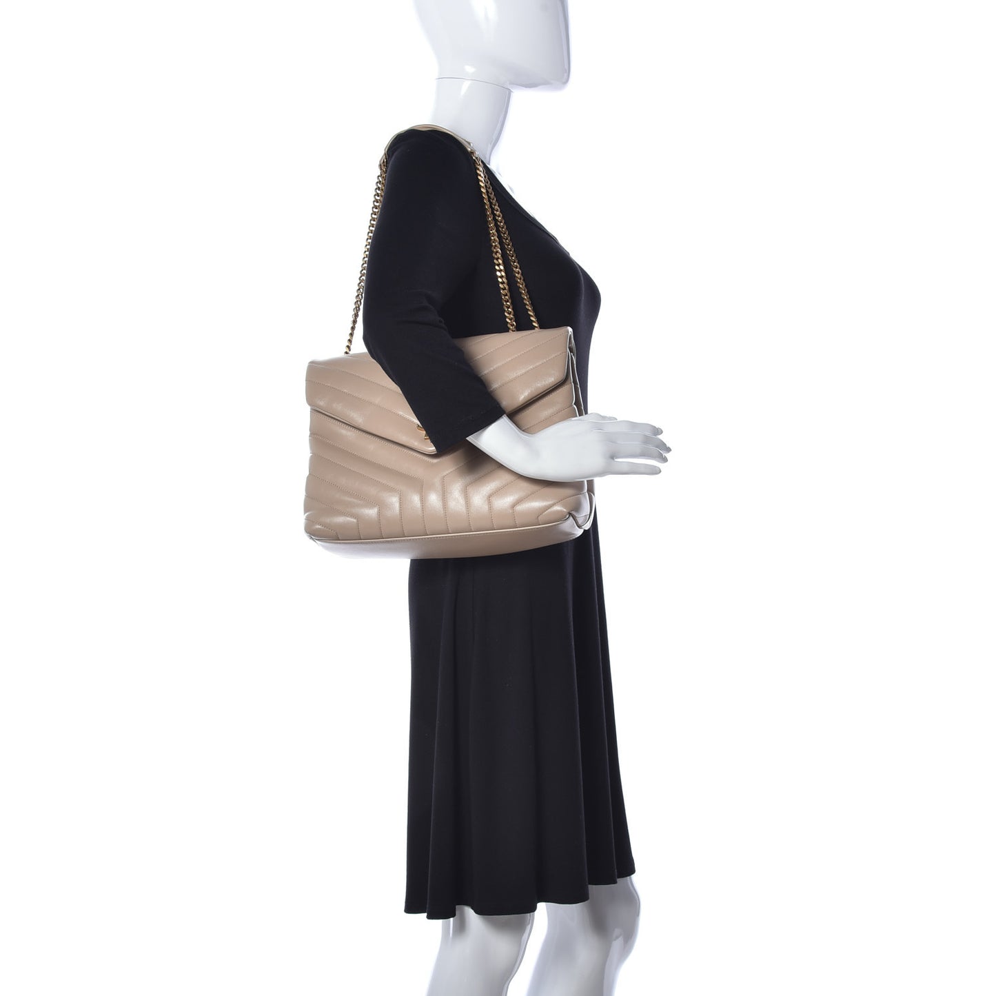 Calfskin Y Quilted Monogram Medium Loulou Chain Satchel Nude Powder