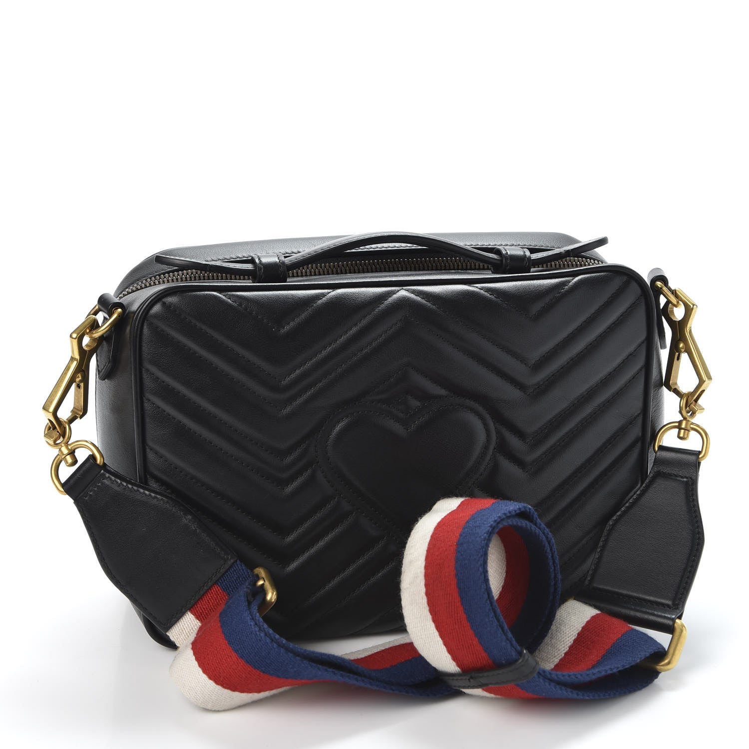 Gucci Calfskin Matelasse Sylvie Web Small GG Marmont Top Handle Shoulder Bag Black 2 of 9