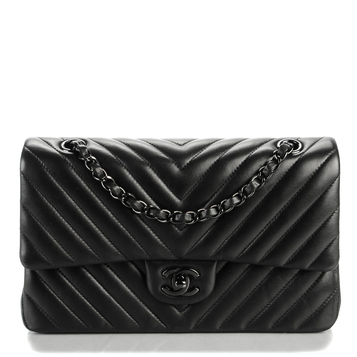 Lambskin Chevron Quilted Medium Double Flap So Black