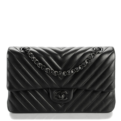 Chanel Lambskin Chevron Quilted Medium Double Flap So Black 1 of 9