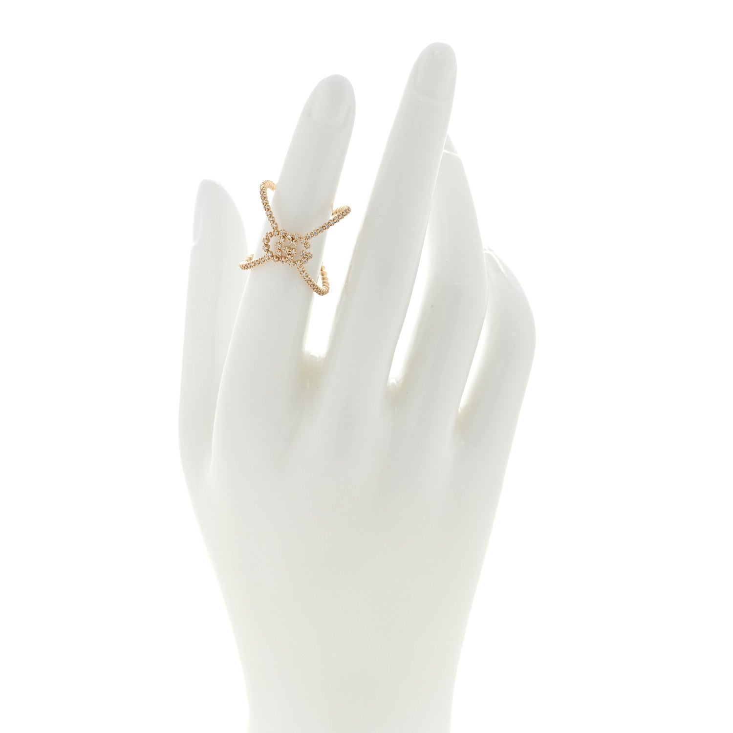 Gucci 18K Yellow Gold Diamond GG Running X Ring 50 5.5 2 of 4